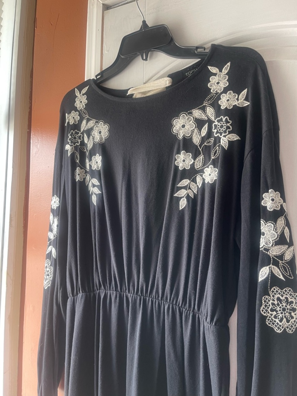 Topshop Black Dress with White Floral Embroidery